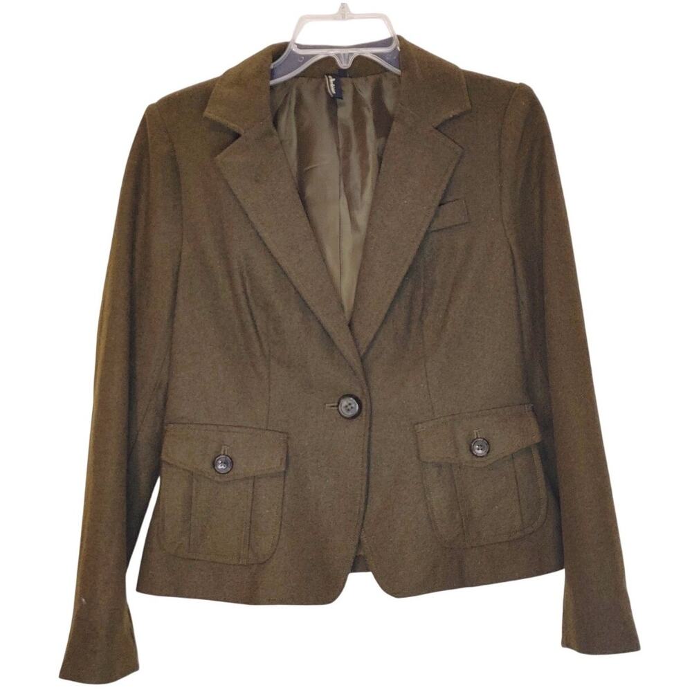 Ambition Blazer Jacket Wool Blend Pockets Single Button Brown Womens Medium
